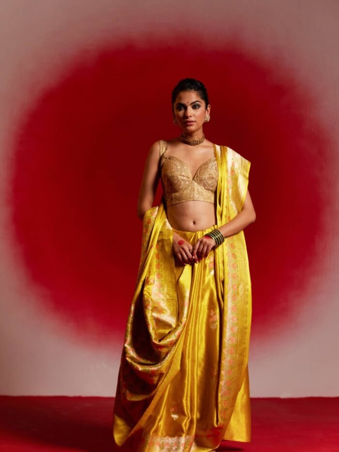 Ambika (Yellow Kadwa Mushru Meena Boota Saree) - Image 1