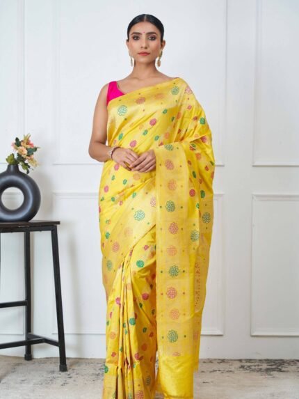 Pavitra (Yellow Meena Gulab Jangla Saree)