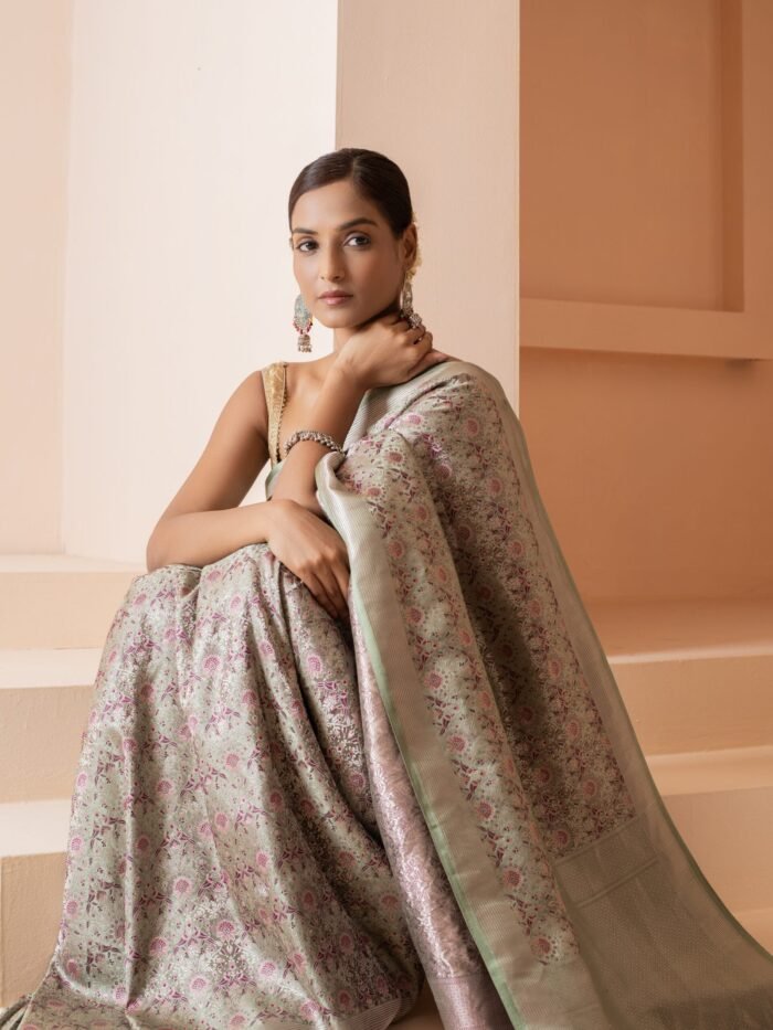 Bhavani (Elegant Jamawar Woven Mushru Saree) - Image 4