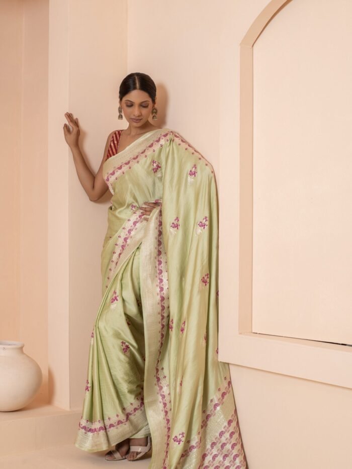 Ekta (Pista Green Meenakari Silk Saree) - Image 2