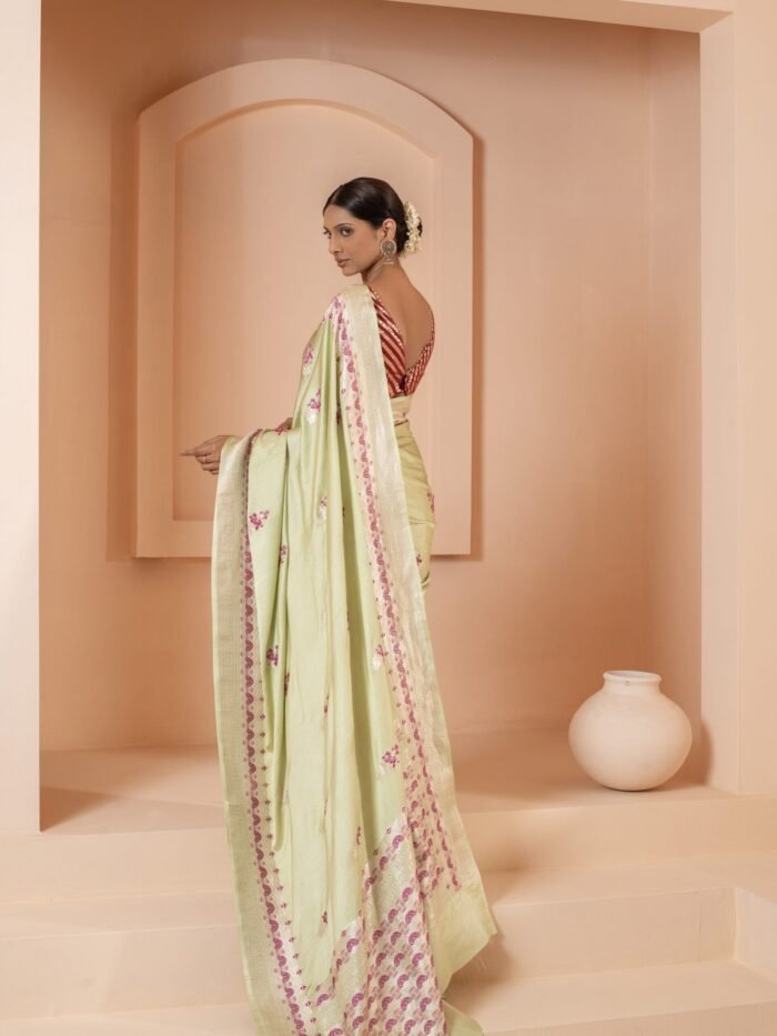 Ekta (Pista Green Meenakari Silk Saree) - Image 4