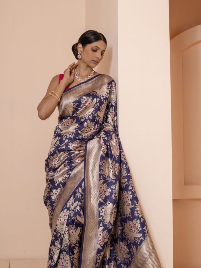 Indira (Midnight Bloom Katan Silk Saree) - Image 3