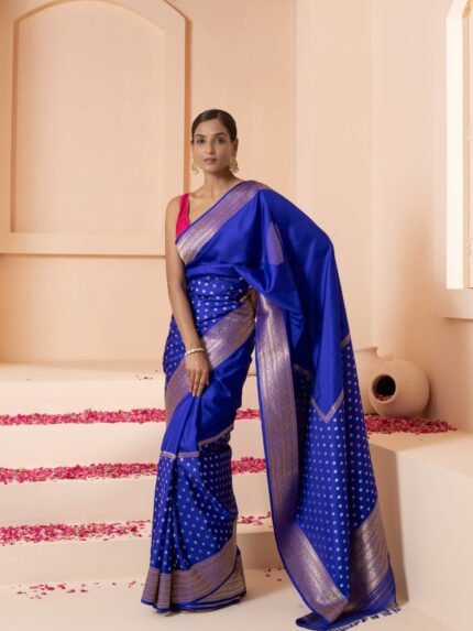 Gomati (Royal Ink Blue Kadwa Banarasi Saree)
