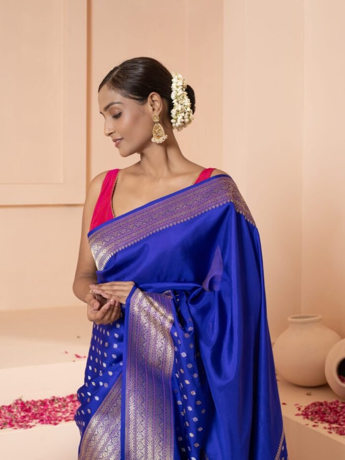 Gomati (Royal Ink Blue Kadwa Banarasi Saree) - Image 4